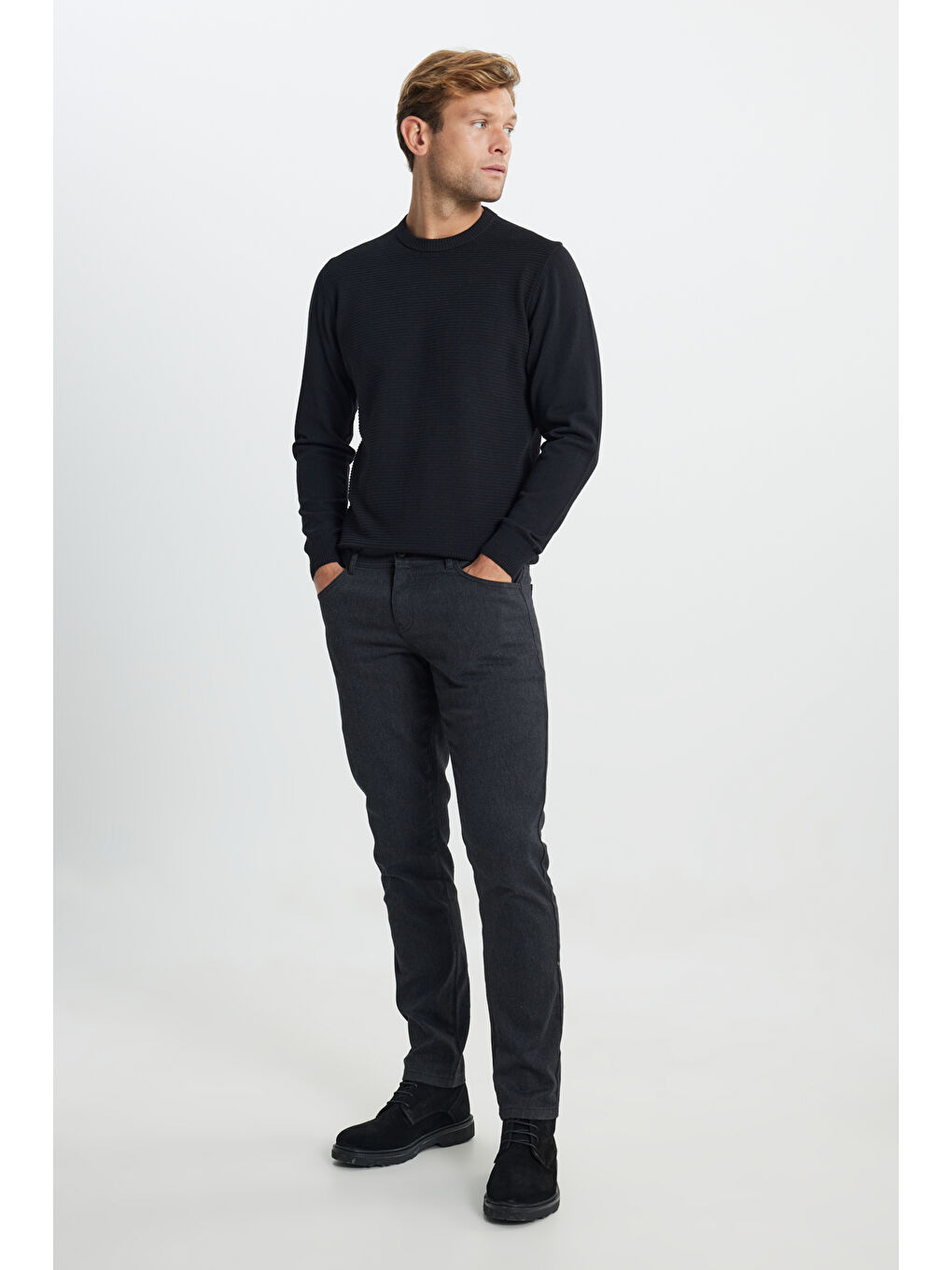 Erkek Siyah Pamuklu Slim Fit Dar Kesim 5 Cep Armürlü Esnek Casual Pantolon-4