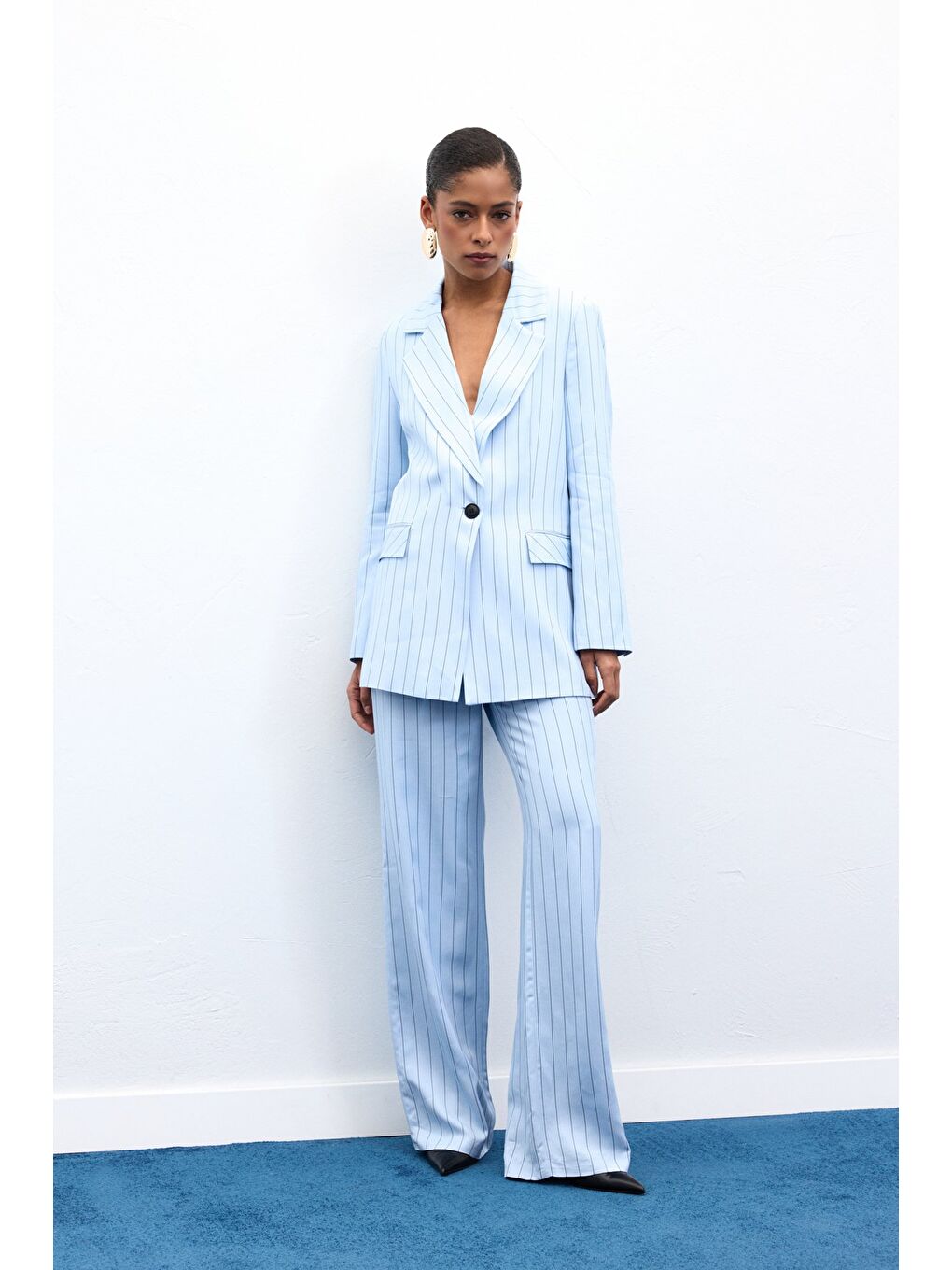 Rina Çizgili Pantolon - Bebe Mavi-2