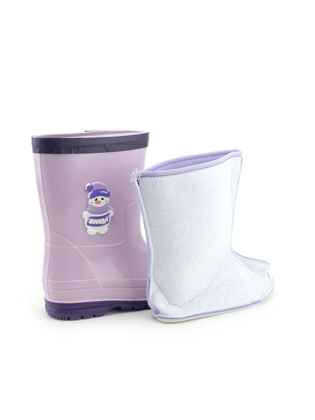Lila Kız Çocuk Kışlık İçinde Çıkarılabilir Ek Çoraplı Su Geçirmez Yağmur Bot Çizme-5