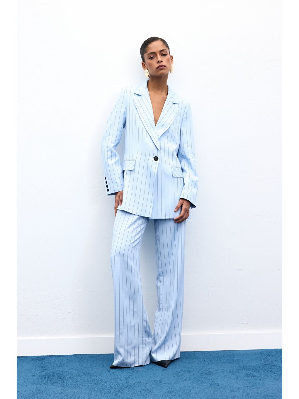 Rina Çizgili Pantolon - Bebe Mavi-3