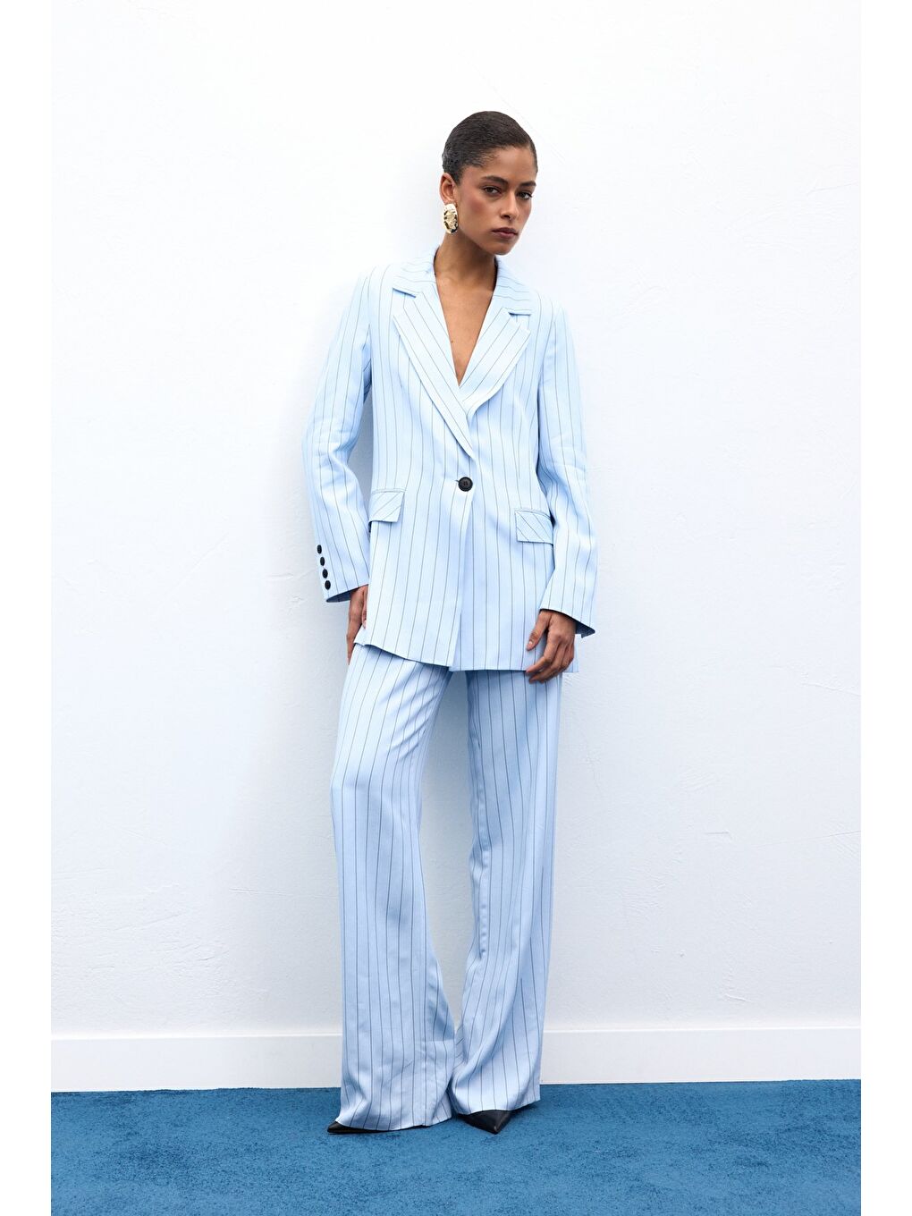 Rina Çizgili Pantolon - Bebe Mavi-4