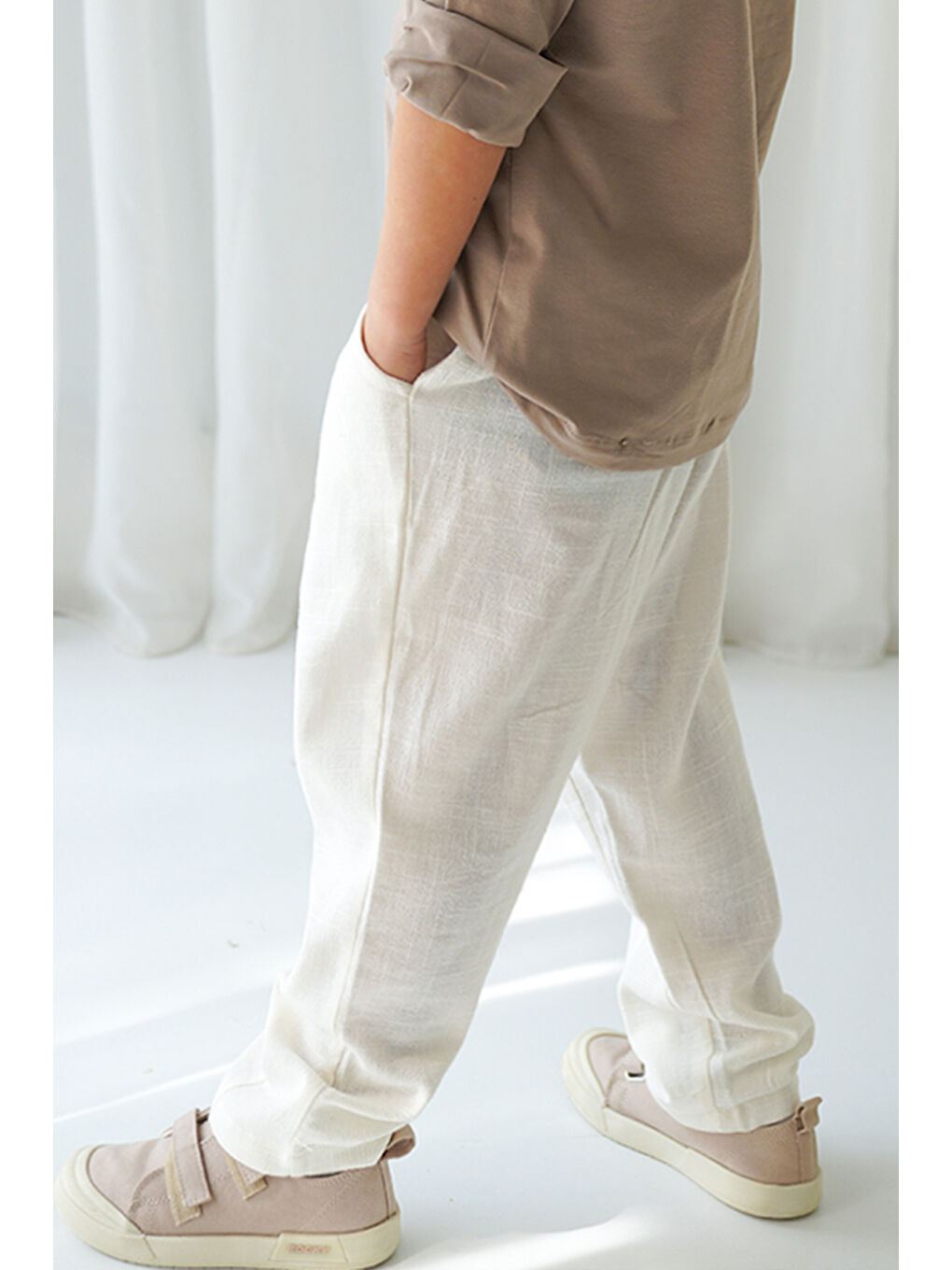 Carrot Pantolon Ekru Keten-1