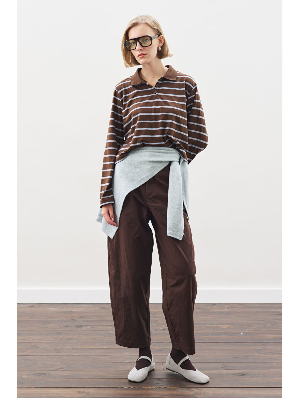 Kare Yaka Bağlamalı Triko Atkı Mavi-2