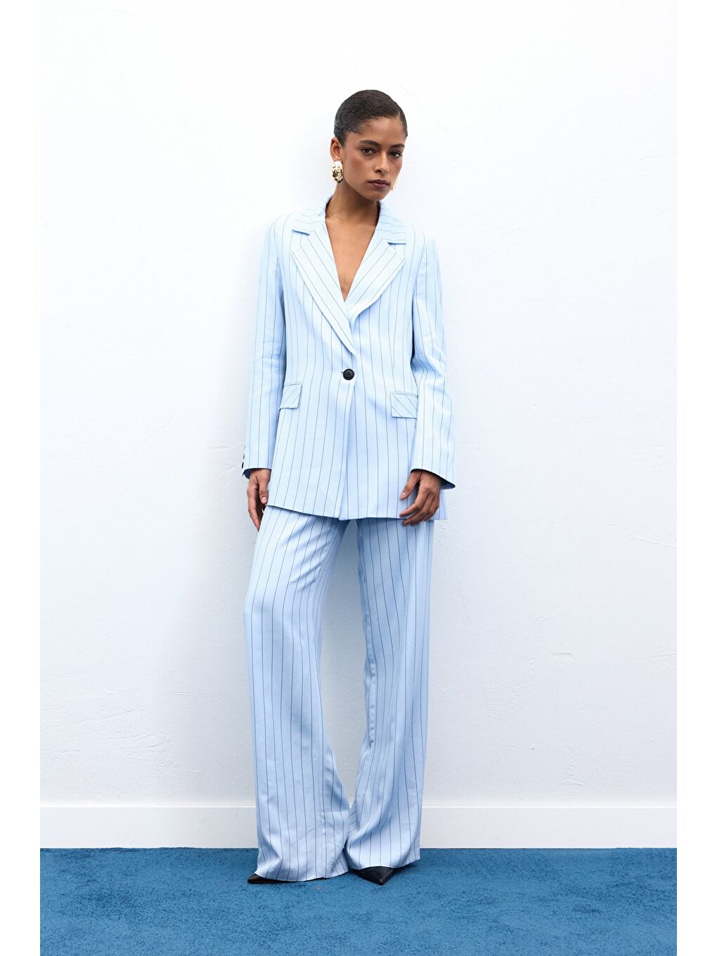 Rina Çizgili Pantolon - Bebe Mavi-5