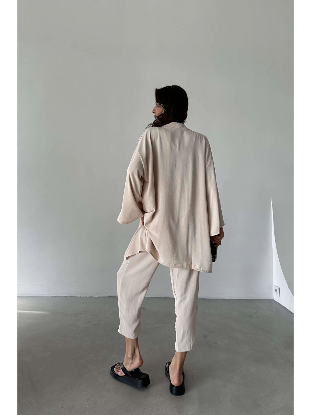 Bej Kadın Taş Kimono Takım 1018-0075-7