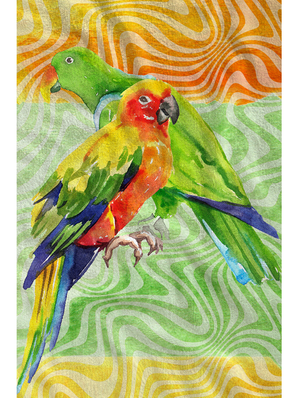 Sarı Dalgalı Tropikal Papağan Desenli 70x150 Cm Dijital Baskılı Plaj Ve Banyo Havlusu-1