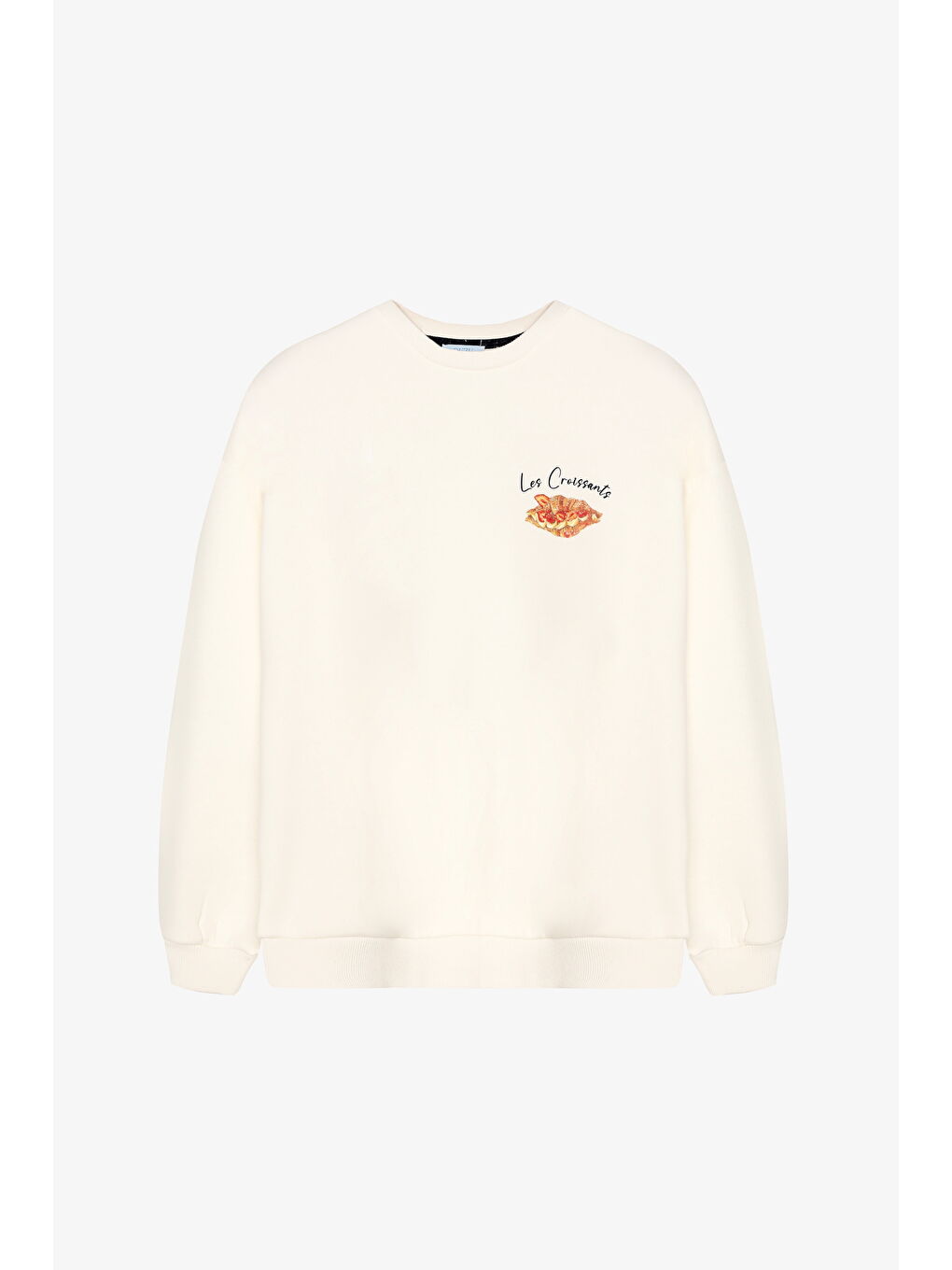 Kruvasan Baskılı Oversize Sweatshirt Ekru
