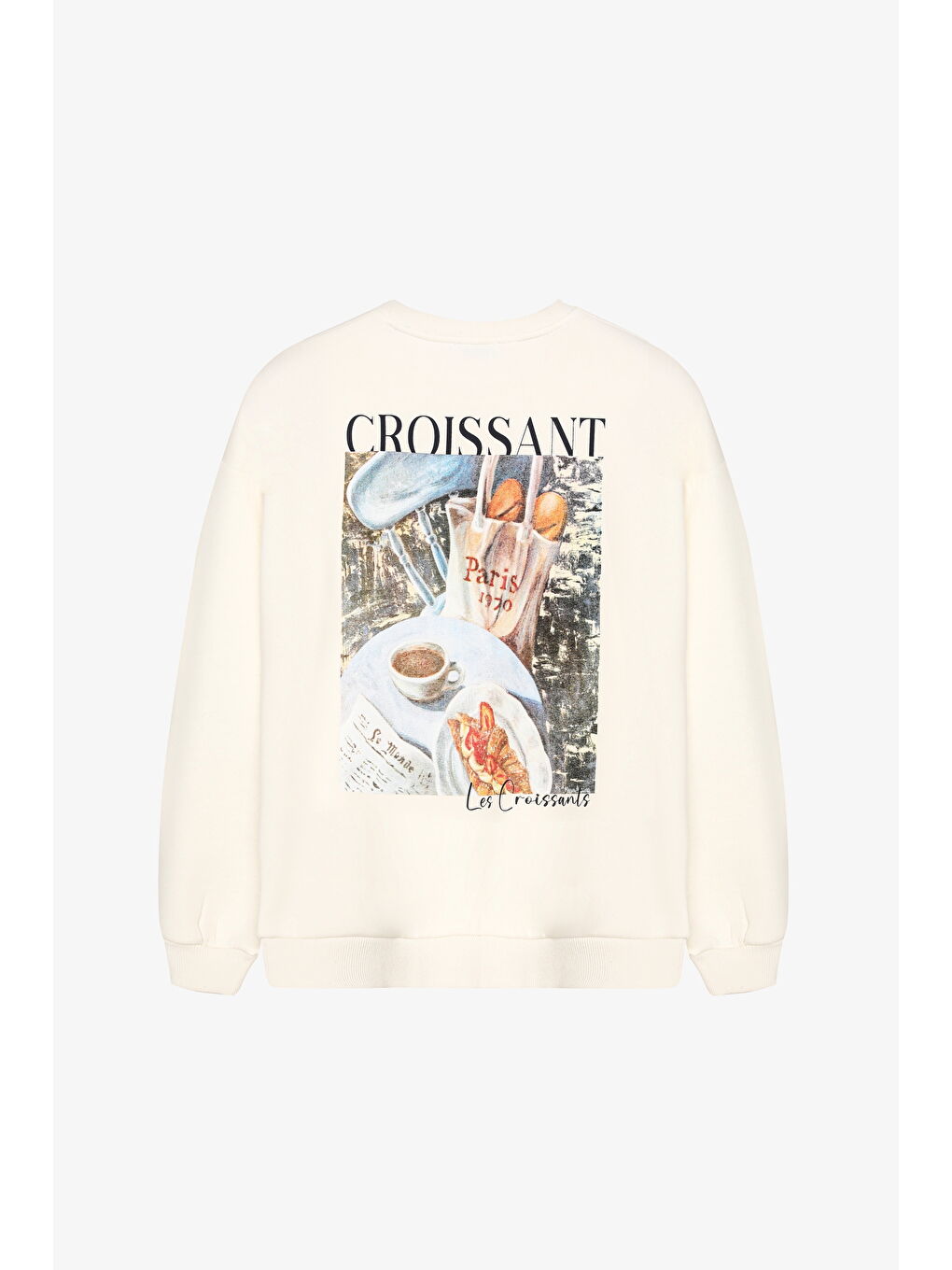 Kruvasan Baskılı Oversize Sweatshirt Ekru-1