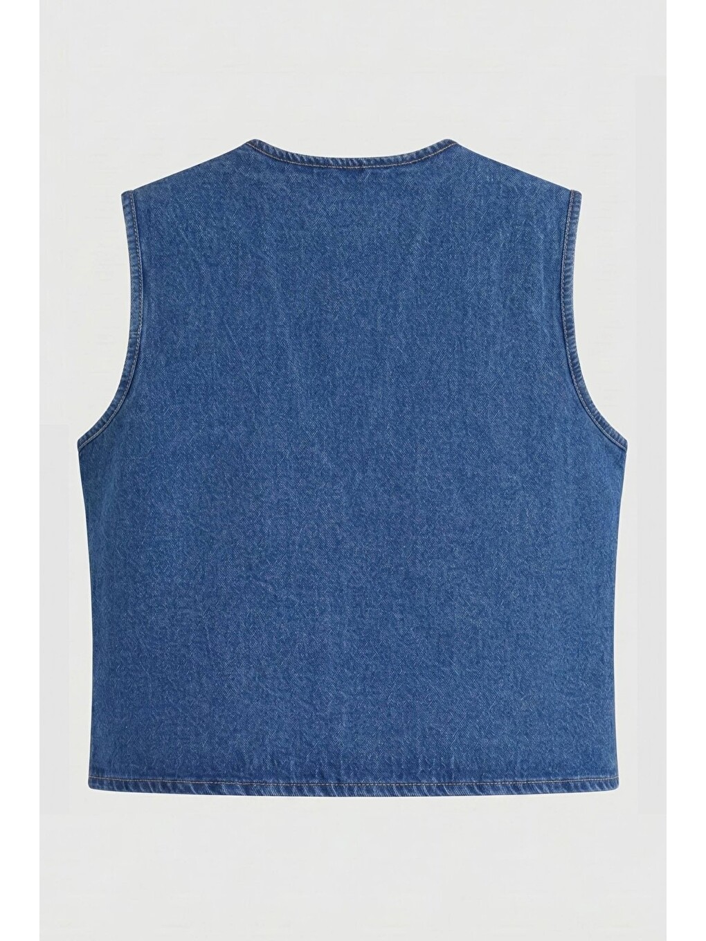 Mavi Kadın V Yaka Çiçek Nakışlı Düğmeli Denim Yelek-7