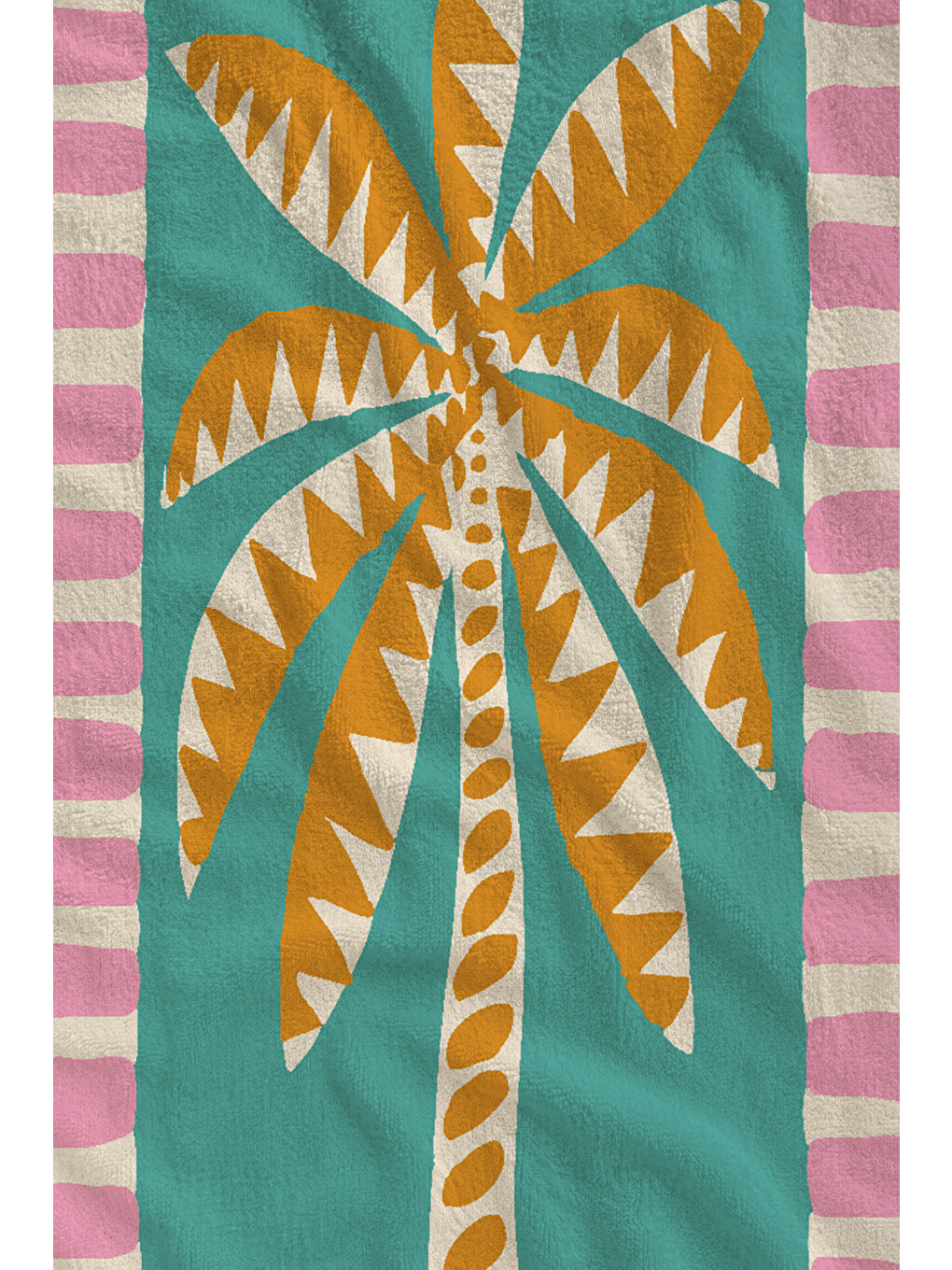 Mint Pembe Çizgili Retro Palmiye Desenli 70x150 Cm Dijital Baskılı Plaj Ve Banyo Havlusu-1