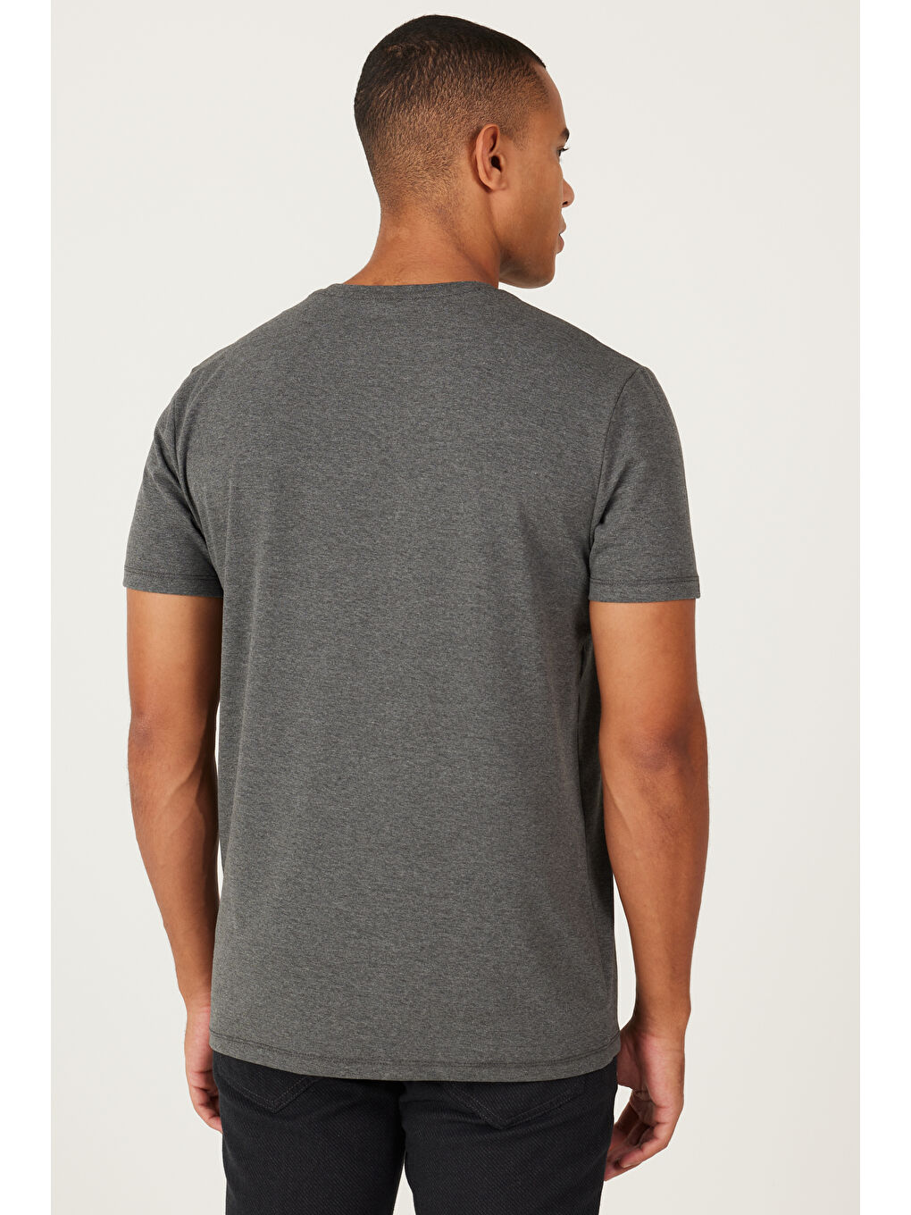 Erkek Antrasit-Melanj 360 Derece Her Yöne Esneyen Slim Fit Bisiklet Yaka Tişört-4