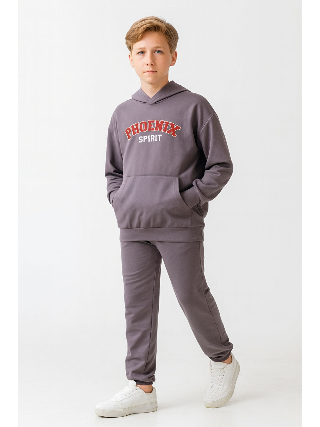 Gri Erkek Çocuk Phoenix Sprit Baskılı Alt Üst Eşofman Takımı Ak7870-2