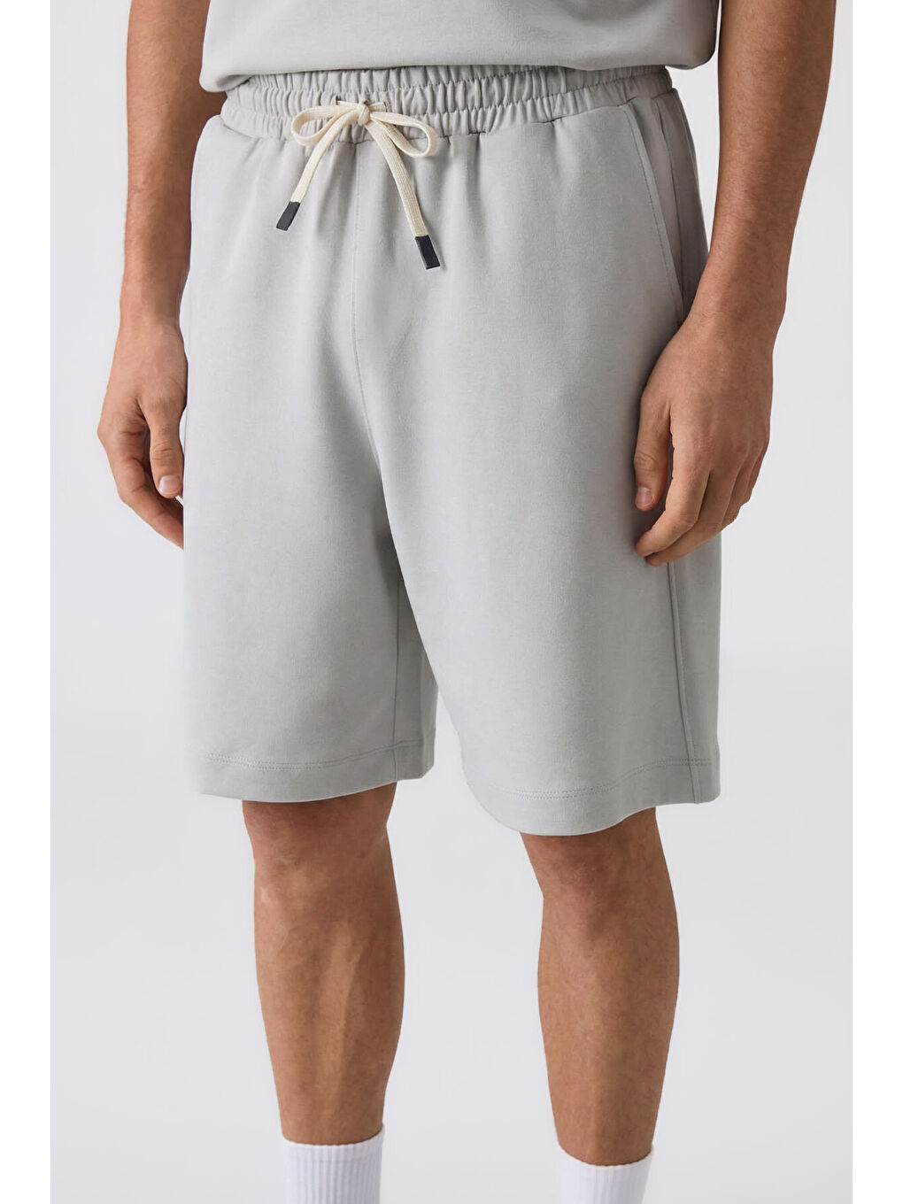 Bej Taş Oversize Fit Basic Erkek Şort Takım - 85292-1