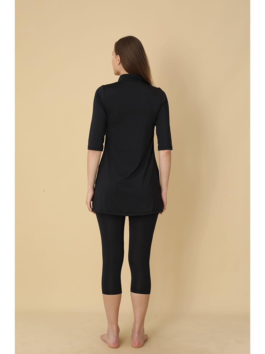 Siyah Yarım Fermuarlı Truvakar Kol Yarı Kapalı Tesettür Mayo 6110-4