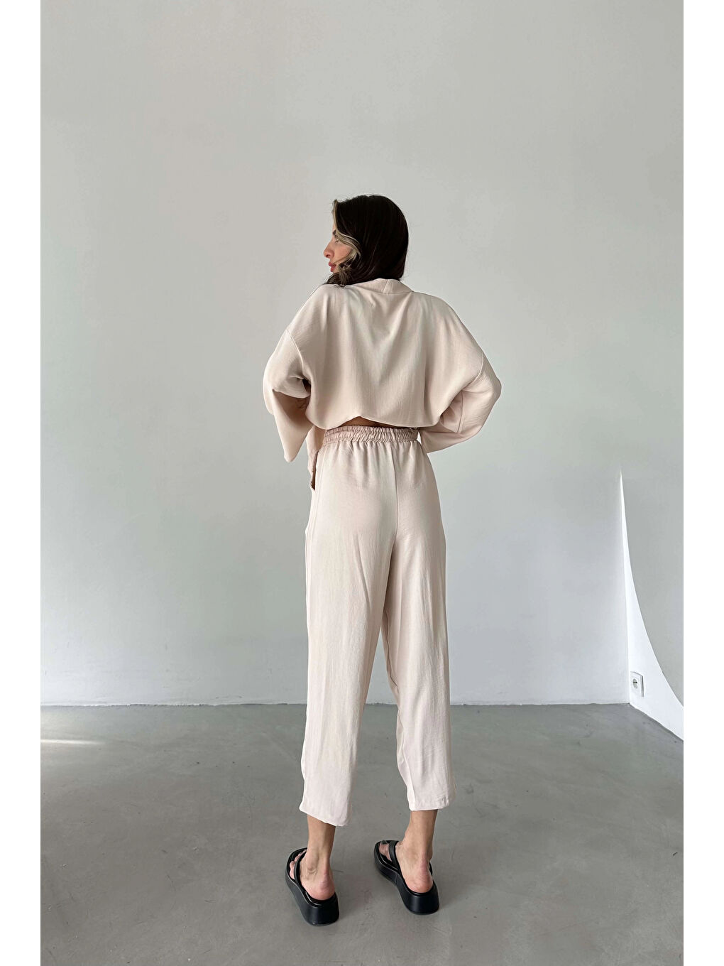 Bej Kadın Taş Kimono Takım 1018-0075-8