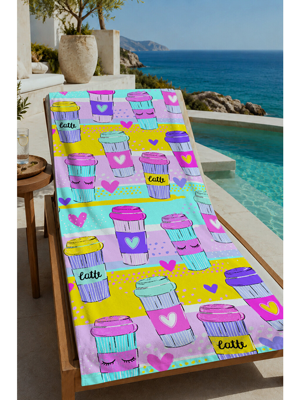 Turuncu Renkli Yaz İçecekleri Desenli 70x150 Cm Dijital Baskılı Plaj Ve Banyo Havlusu