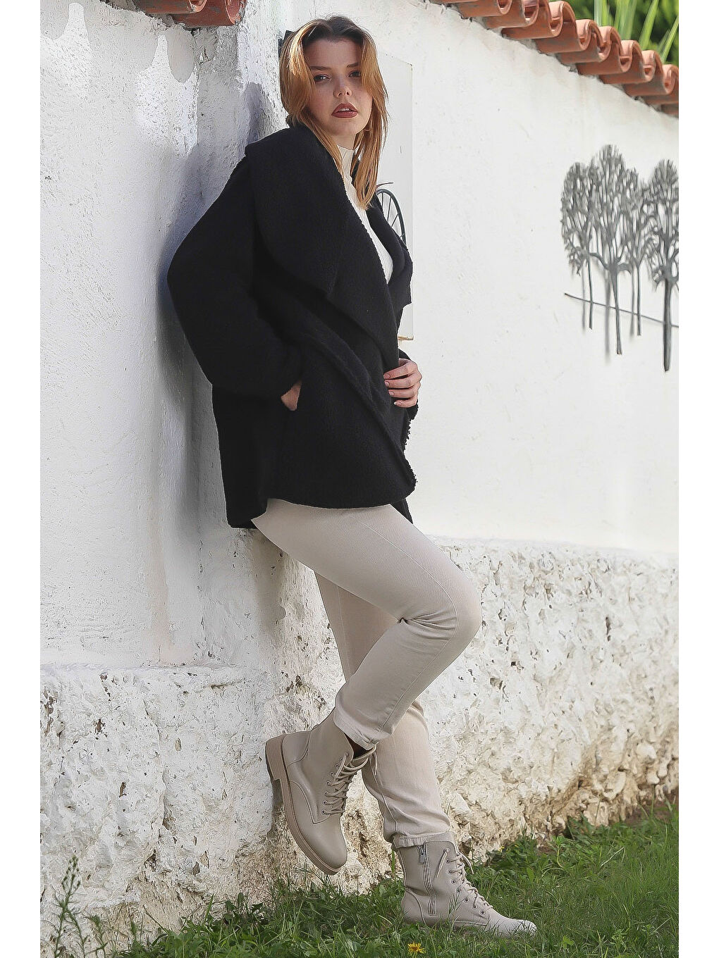 Siyah Şal Yaka Uzun Kol Cepli Casual Pelüş Dokuma Ceket 80 65-5