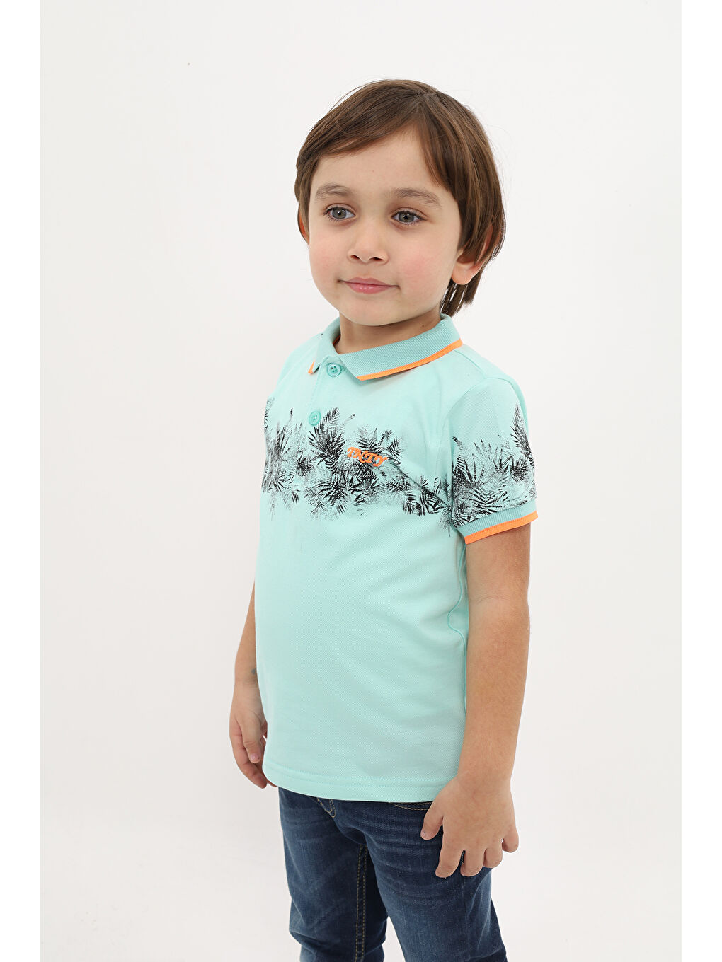 Turkuaz Erkek Çocuk Baskılı Tişört-1