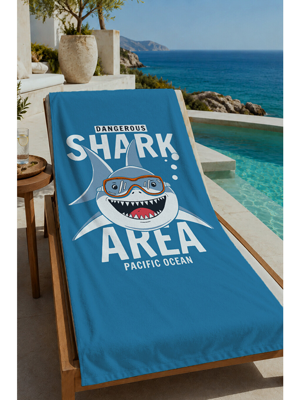 Mavi Shark Area Köpekbalığı Desenli 70x150 Cm Dijital Baskılı Plaj Ve Banyo Havlusu