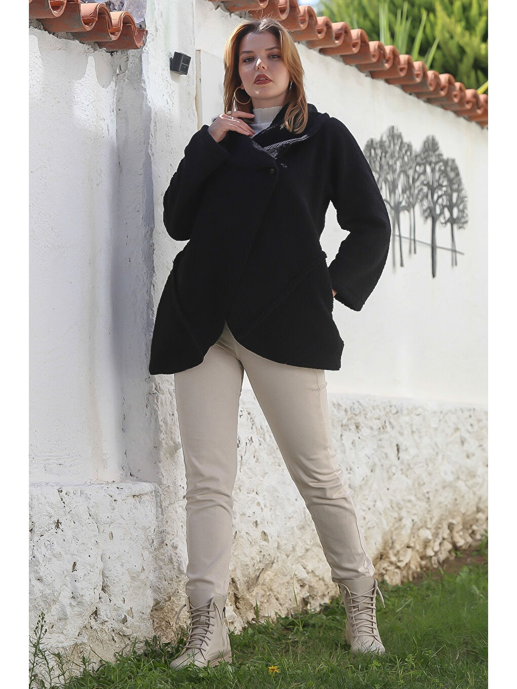 Siyah Şal Yaka Uzun Kol Cepli Casual Pelüş Dokuma Ceket 80 65-6