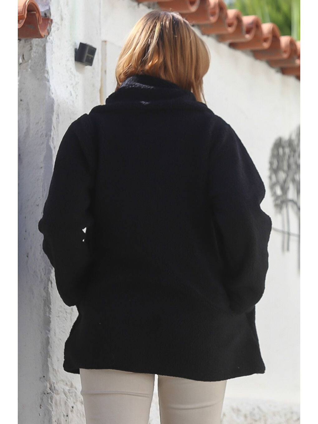 Siyah Şal Yaka Uzun Kol Cepli Casual Pelüş Dokuma Ceket 80 65-7