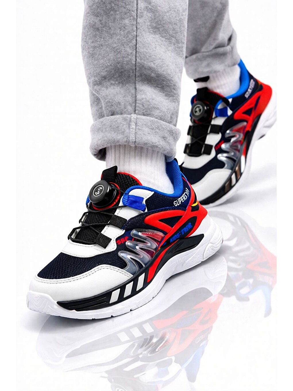 Lacivert Erkek Boa Bağcıklı Mekanik Sıklamı Sistemli Sneaker Hafif Taban Spor Ayakkabı-2