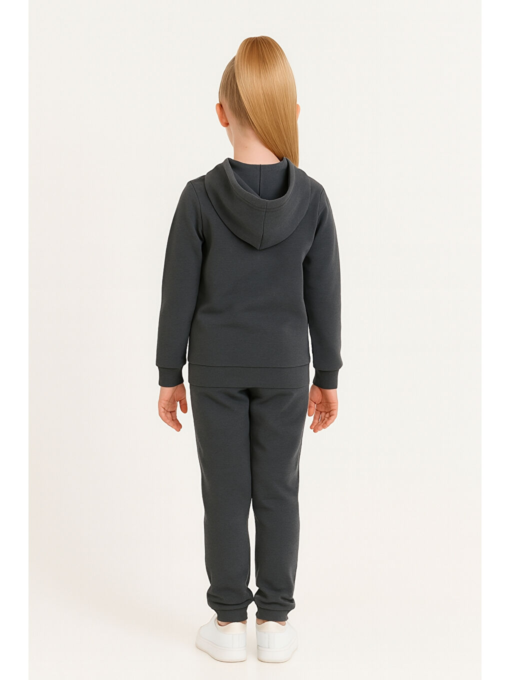 Gri Kız - Erkek Çocuk Basic Fermuarlı Okul Eşofman Takımı Ak0785-3