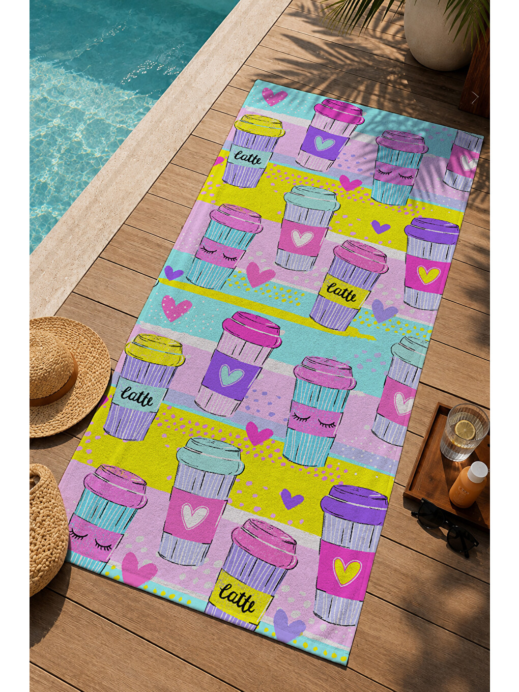 Turuncu Renkli Yaz İçecekleri Desenli 70x150 Cm Dijital Baskılı Plaj Ve Banyo Havlusu-2