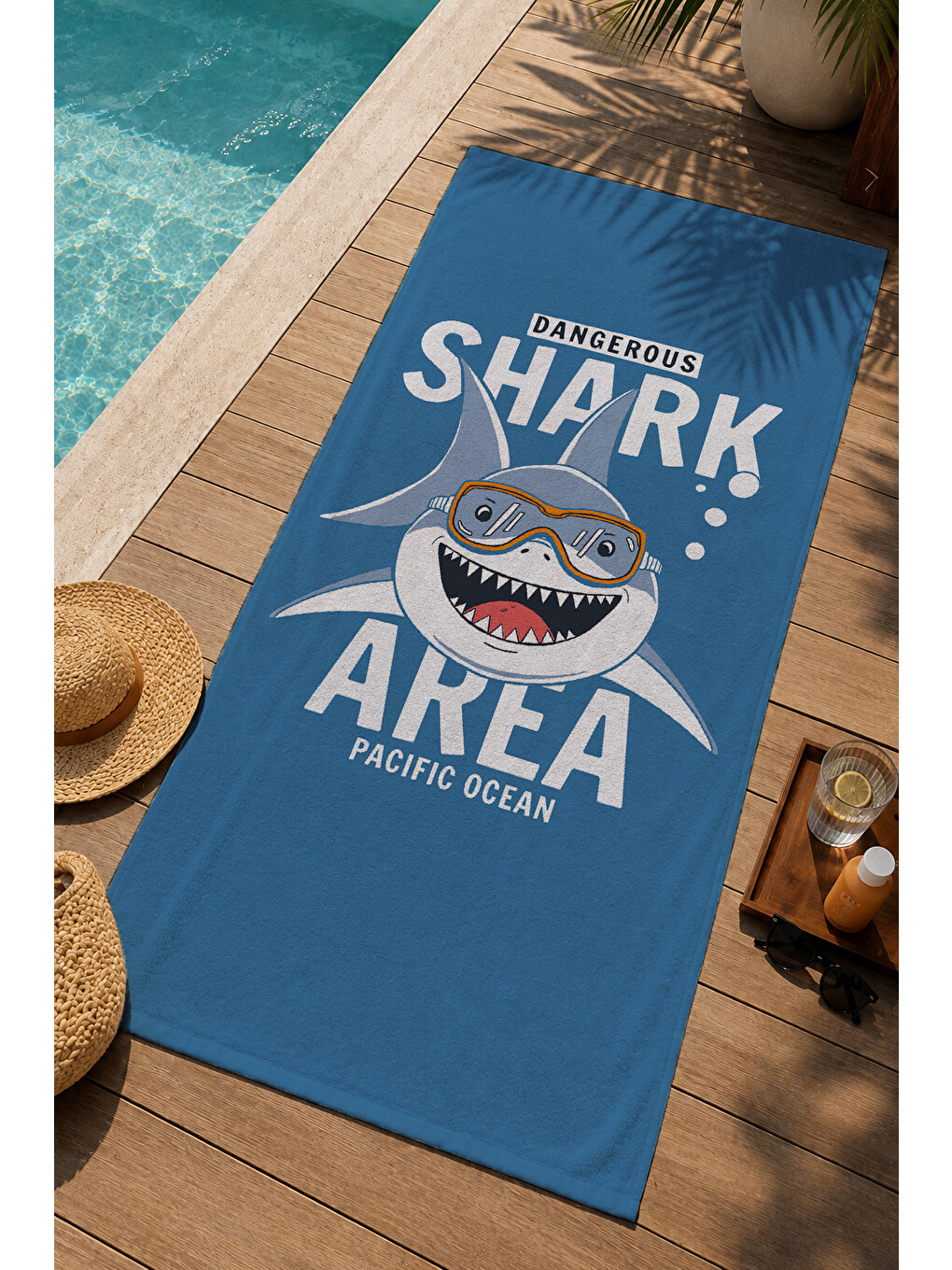 Mavi Shark Area Köpekbalığı Desenli 70x150 Cm Dijital Baskılı Plaj Ve Banyo Havlusu-2