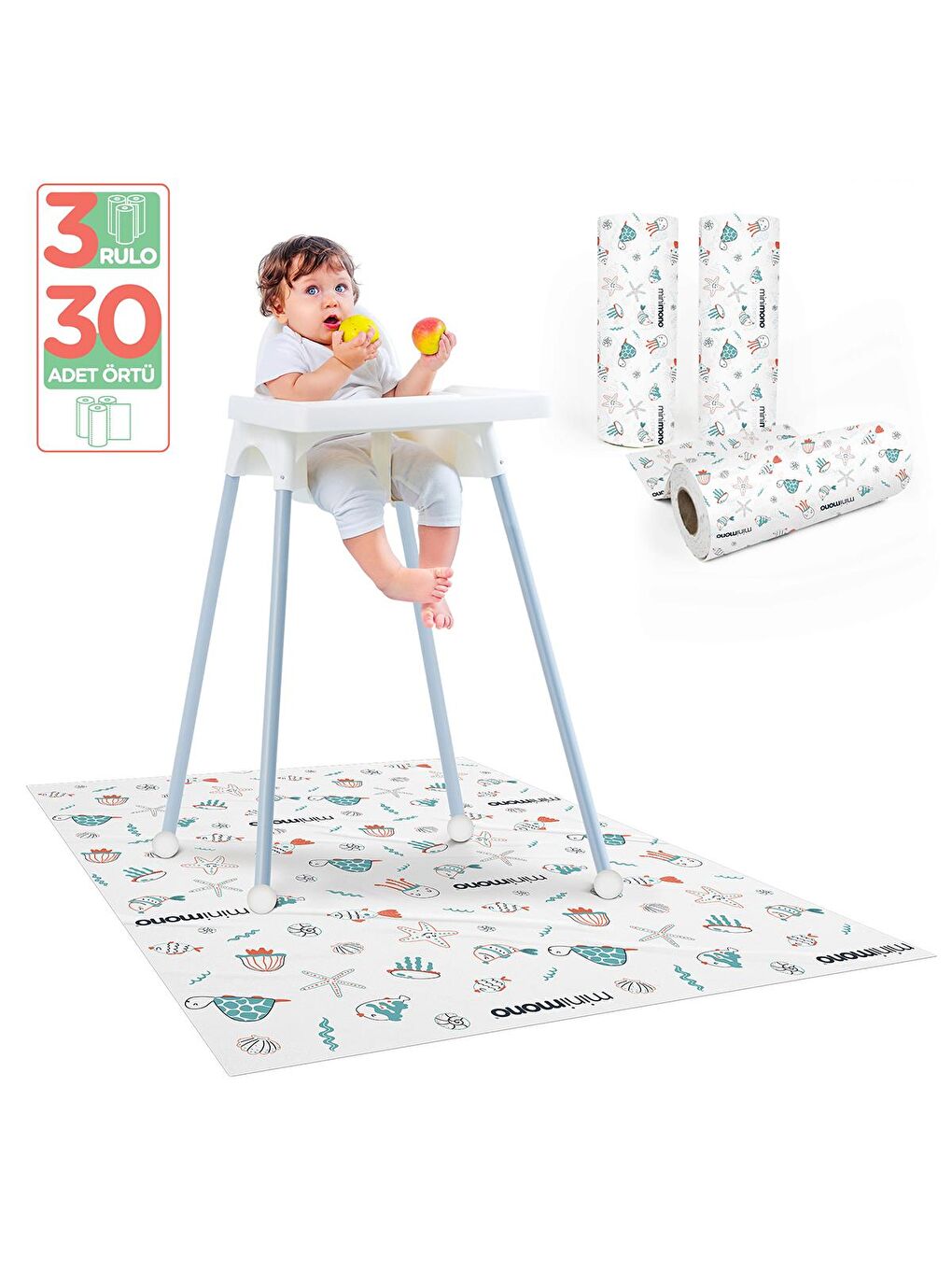 3'lü Desen Mama Sandalyesi Altı Ve Aktivite Örtüsü - Mavi-1