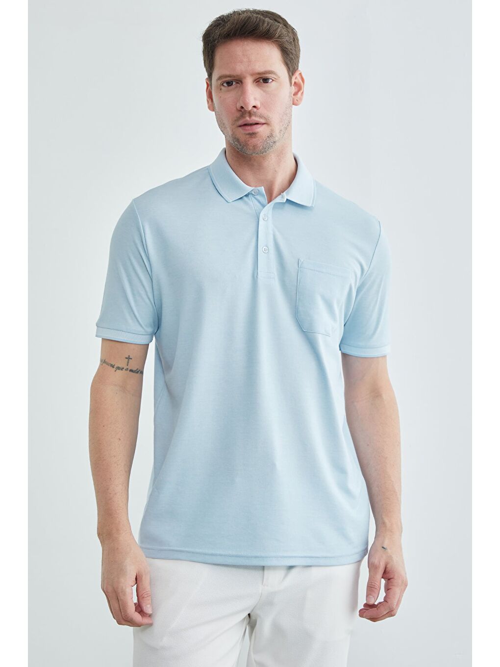 Mavi Tek Cepli Polo Yaka Tişört