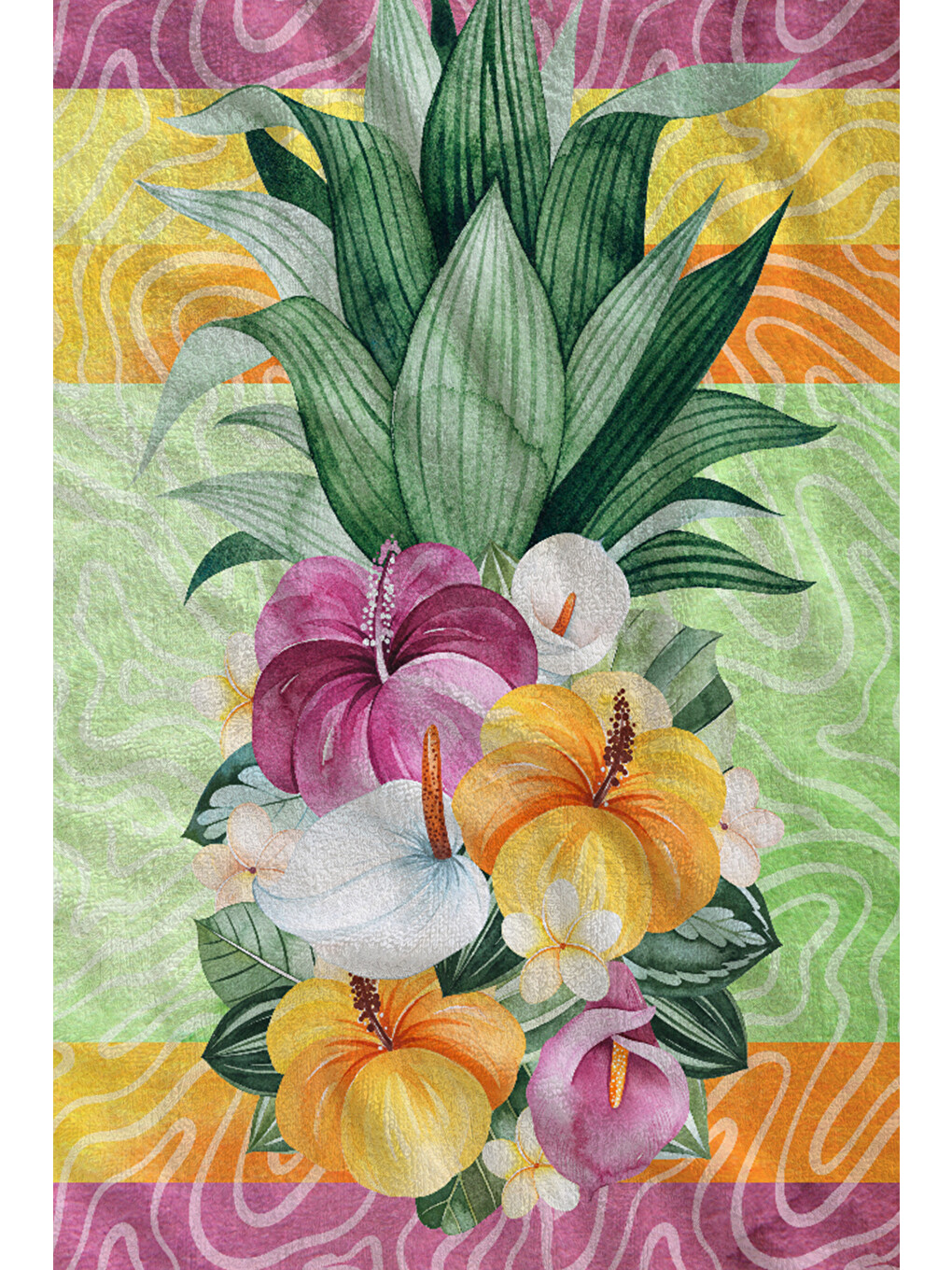 Pembe Tropikal Hibiskus Çiçekli Bordür Desenli 70x150 Cm Dijital Baskılı Plaj Ve Banyo Havlusu-1