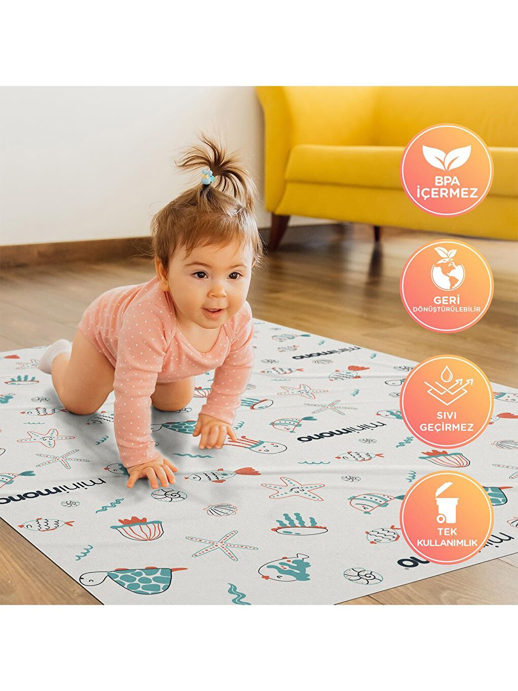 3'lü Desen Mama Sandalyesi Altı Ve Aktivite Örtüsü - Mavi-3