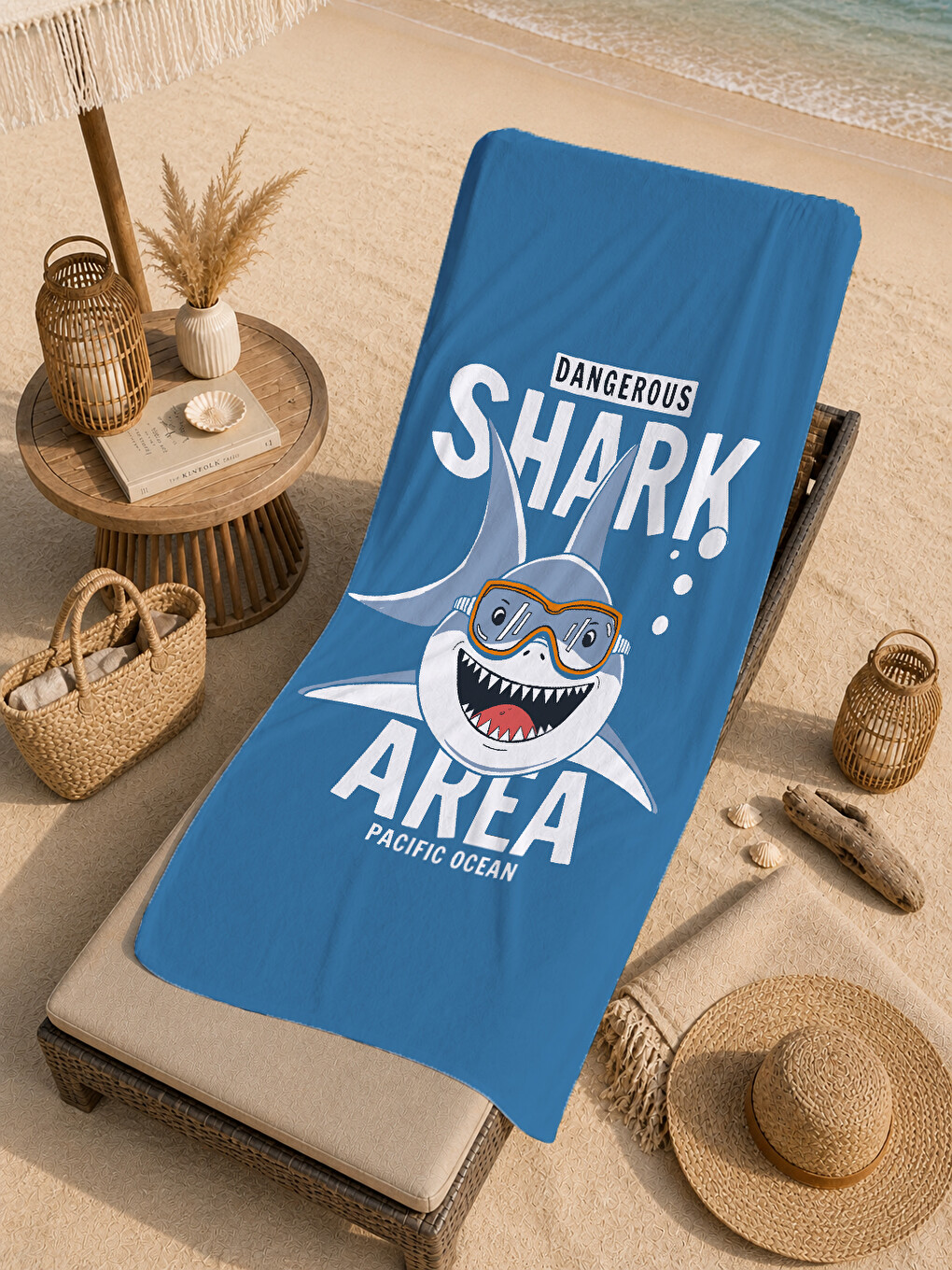 Mavi Shark Area Köpekbalığı Desenli 70x150 Cm Dijital Baskılı Plaj Ve Banyo Havlusu-4
