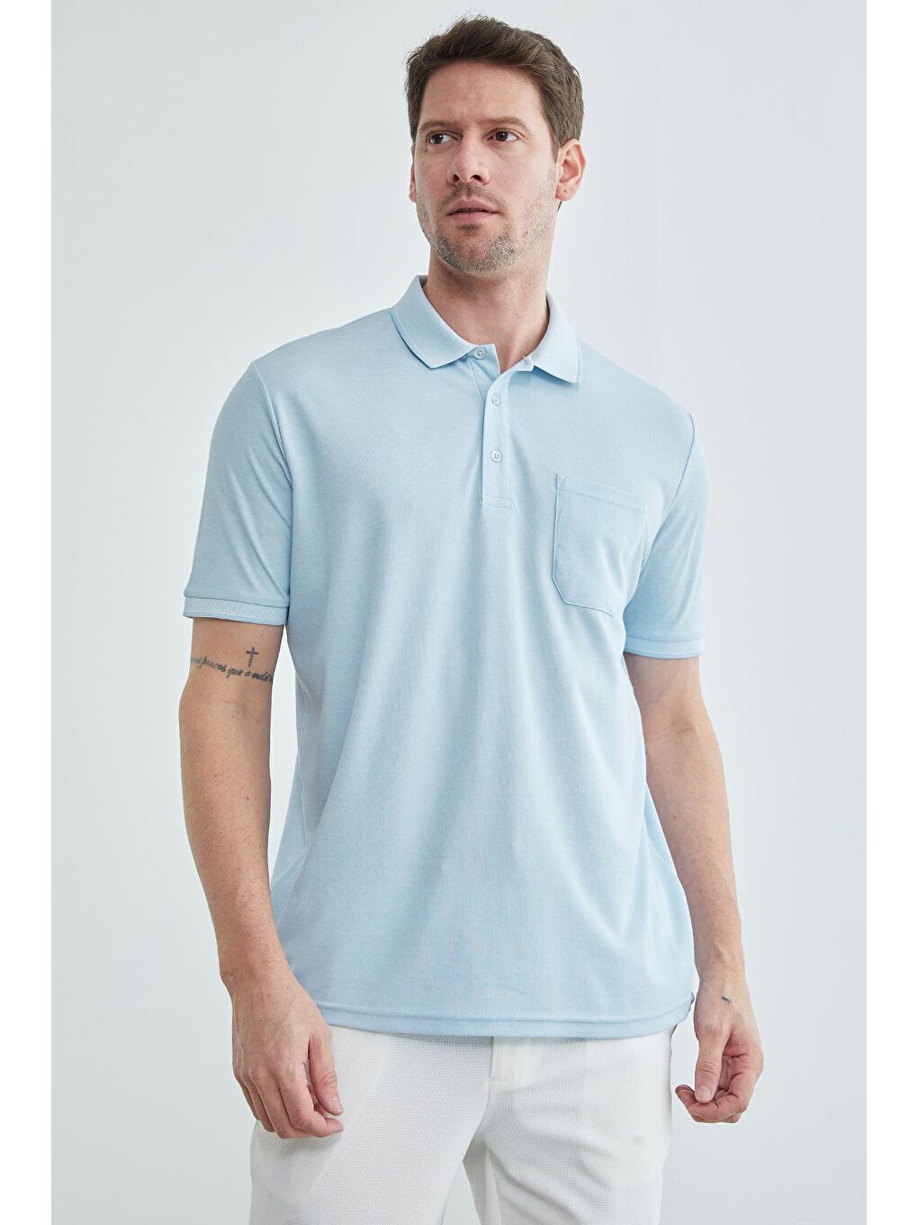 Mavi Tek Cepli Polo Yaka Tişört-2