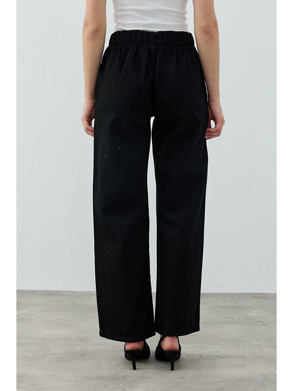 Taşlı Palazzo Denim Pantolon 1693 Siyah-2
