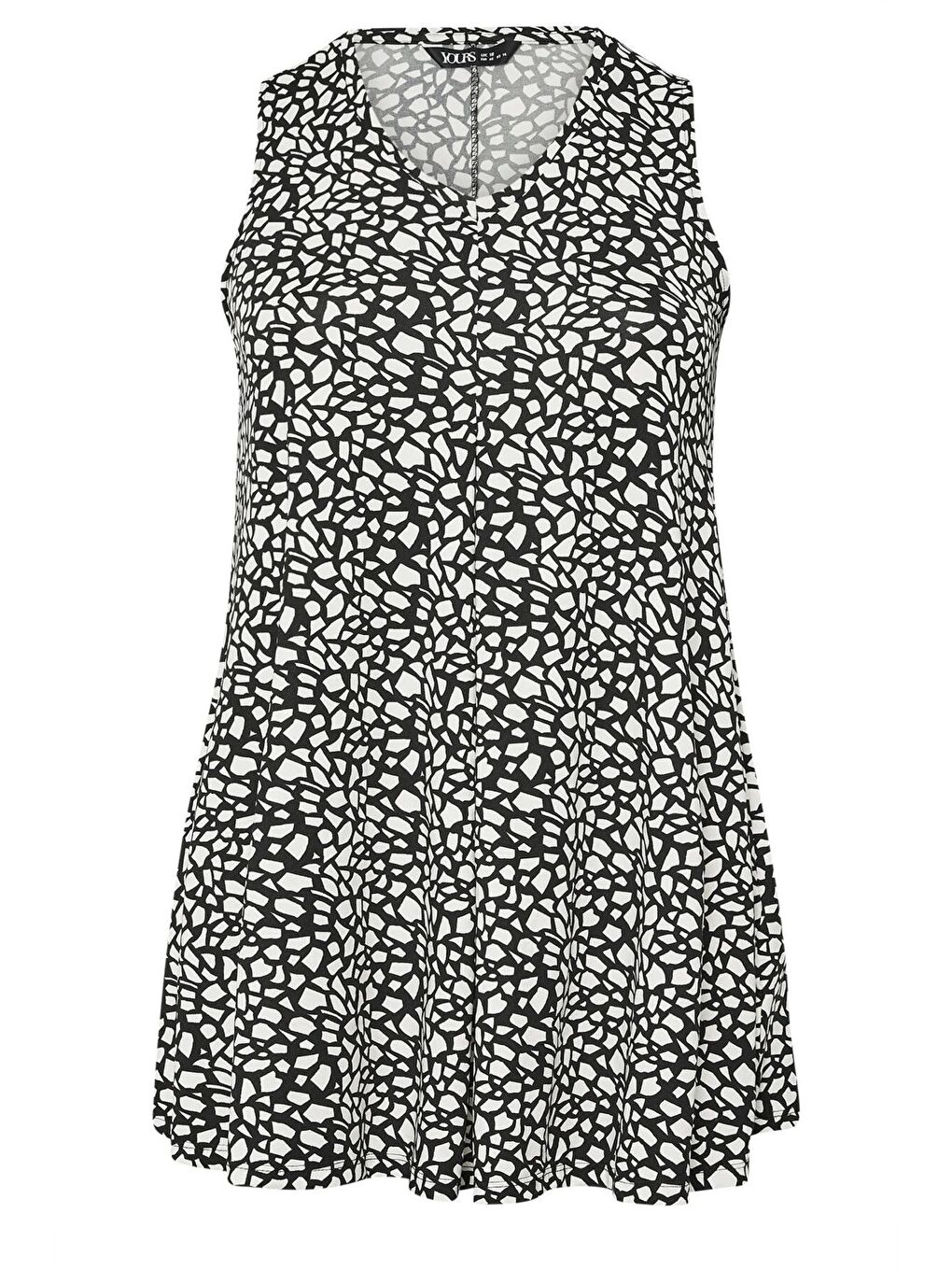 Siyah Büyük Beden V Yaka Sıfır Kol Eteği Bollaşan Desenli Bluz 304029-5