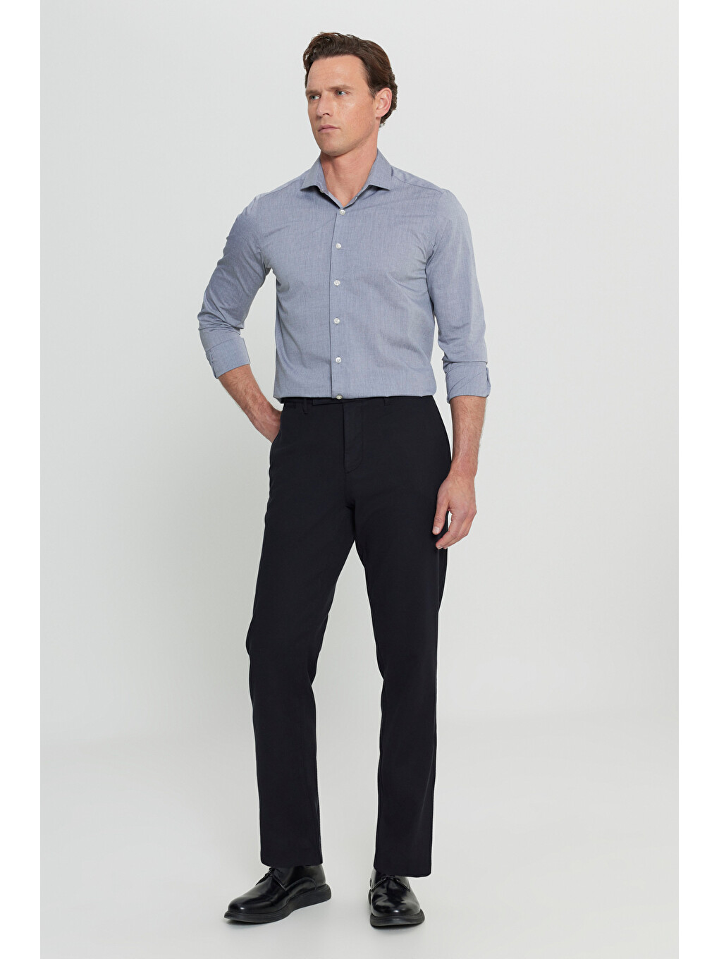 Erkek Siyah Pamuklu Comfort Fit Yan Cepli Armürlü Casual Esnek Pantolon-1