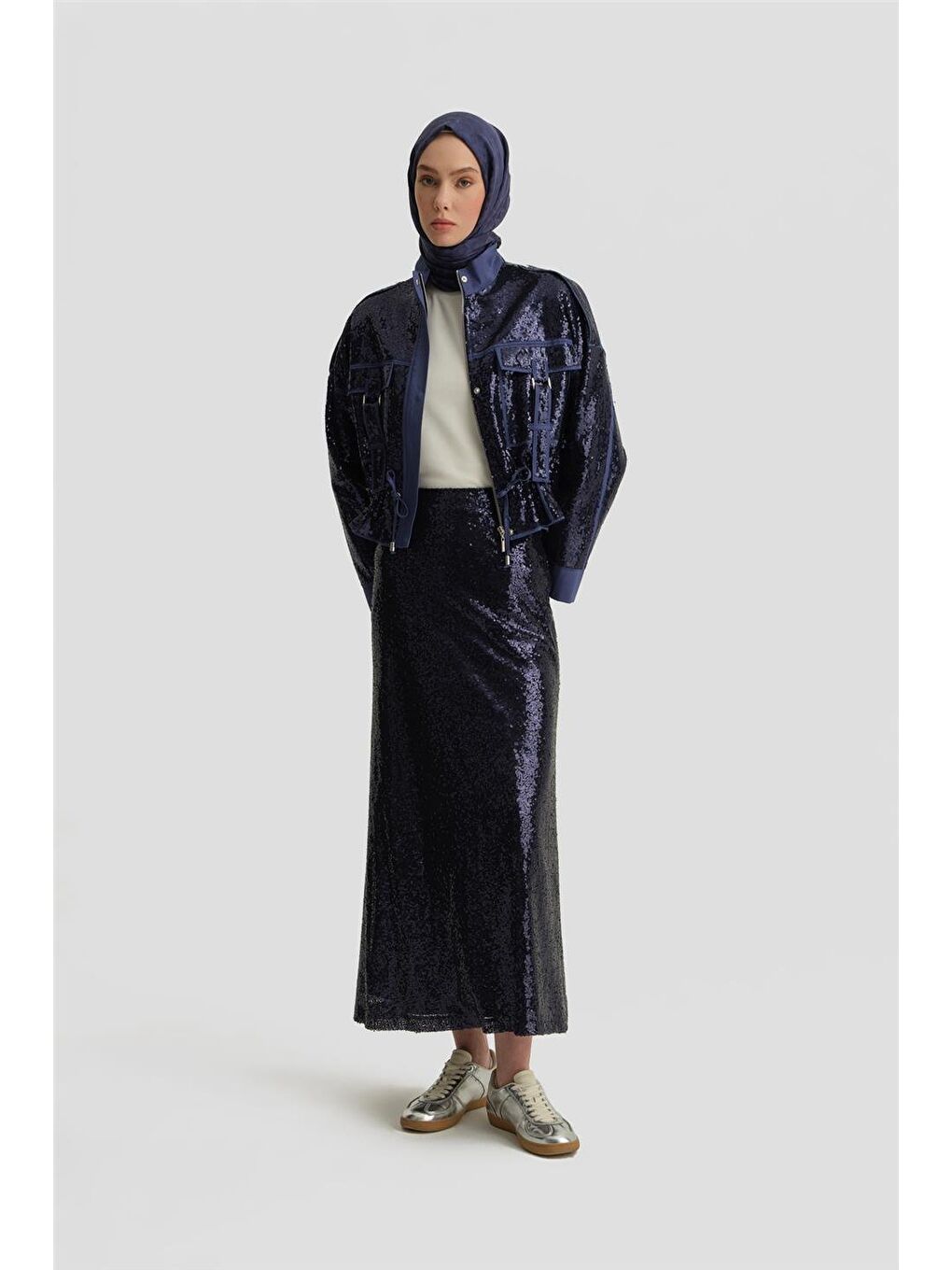 Mavi Kumaş Mixli Payetli Ceket 25Y5916 Puslu Mor