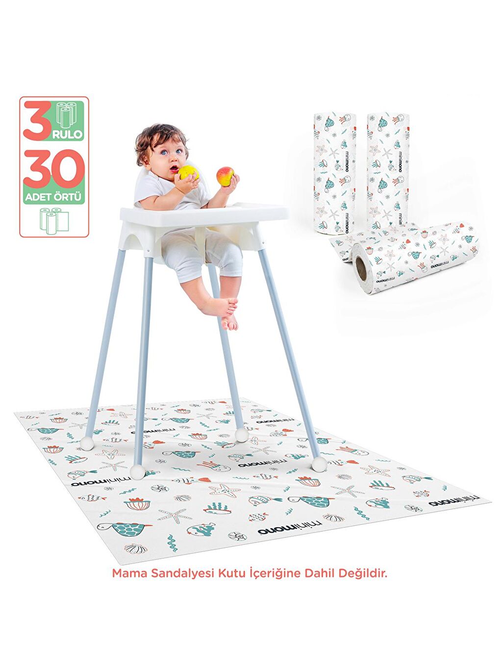 3'lü Desen Mama Sandalyesi Altı Ve Aktivite Örtüsü - Mavi-7