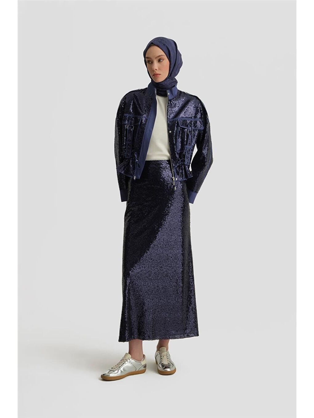 Mavi Kumaş Mixli Payetli Ceket 25Y5916 Puslu Mor-2