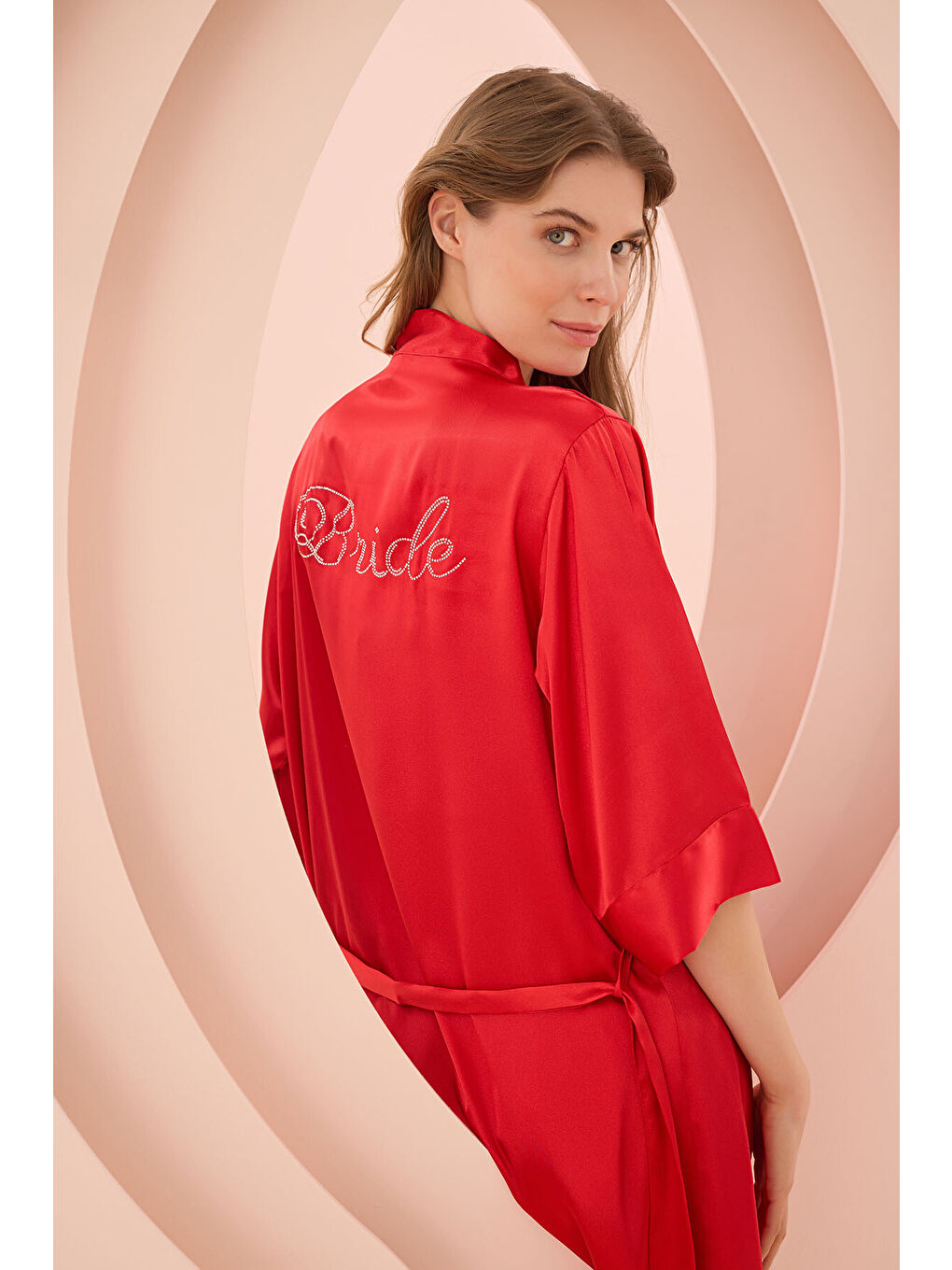 Kırmızı Bride Saten Sabahlık-1