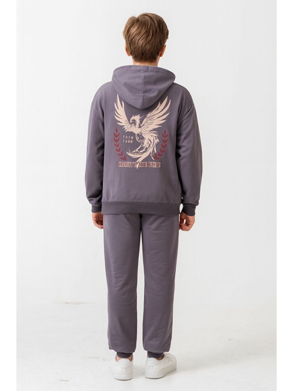 Gri Erkek Çocuk Phoenix Sprit Baskılı Alt Üst Eşofman Takımı Ak7870-4