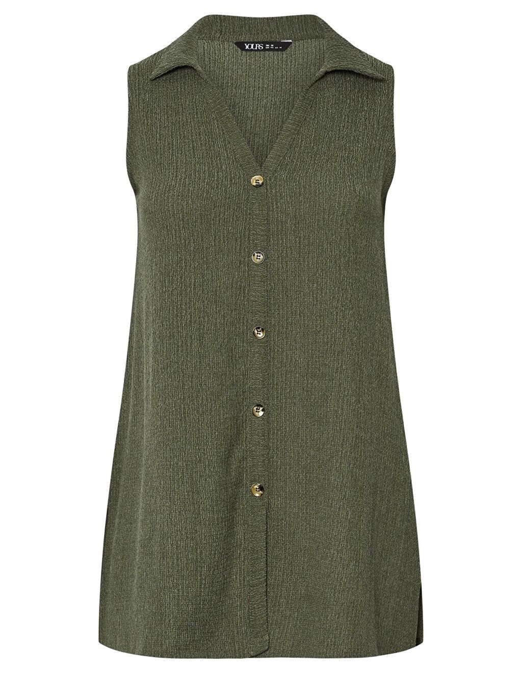 Haki Büyük Beden V Yaka Sıfır Kol Önü Düğmeli Esnek Gömlek 322691-5