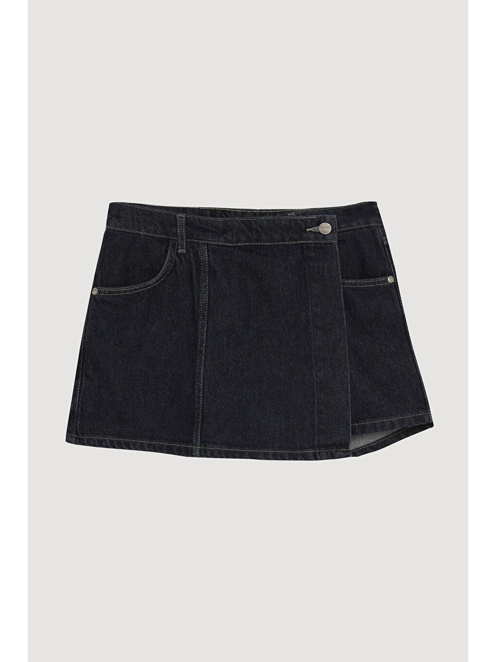 Önden Düğmeli Kruvaze Jean Şort Etek Mavi