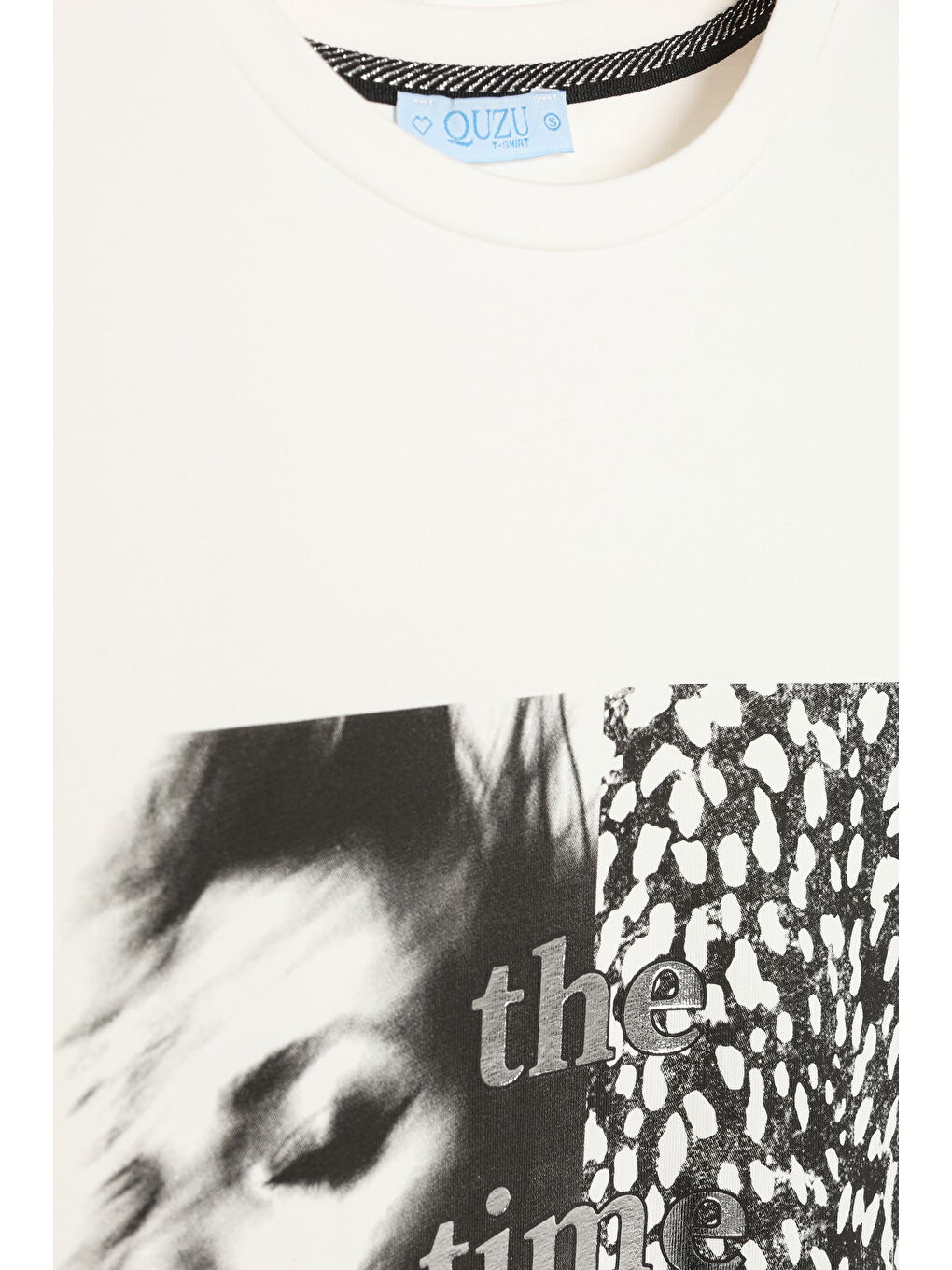 Varak Desen Baskılı Oversize Tişört Ekru-1