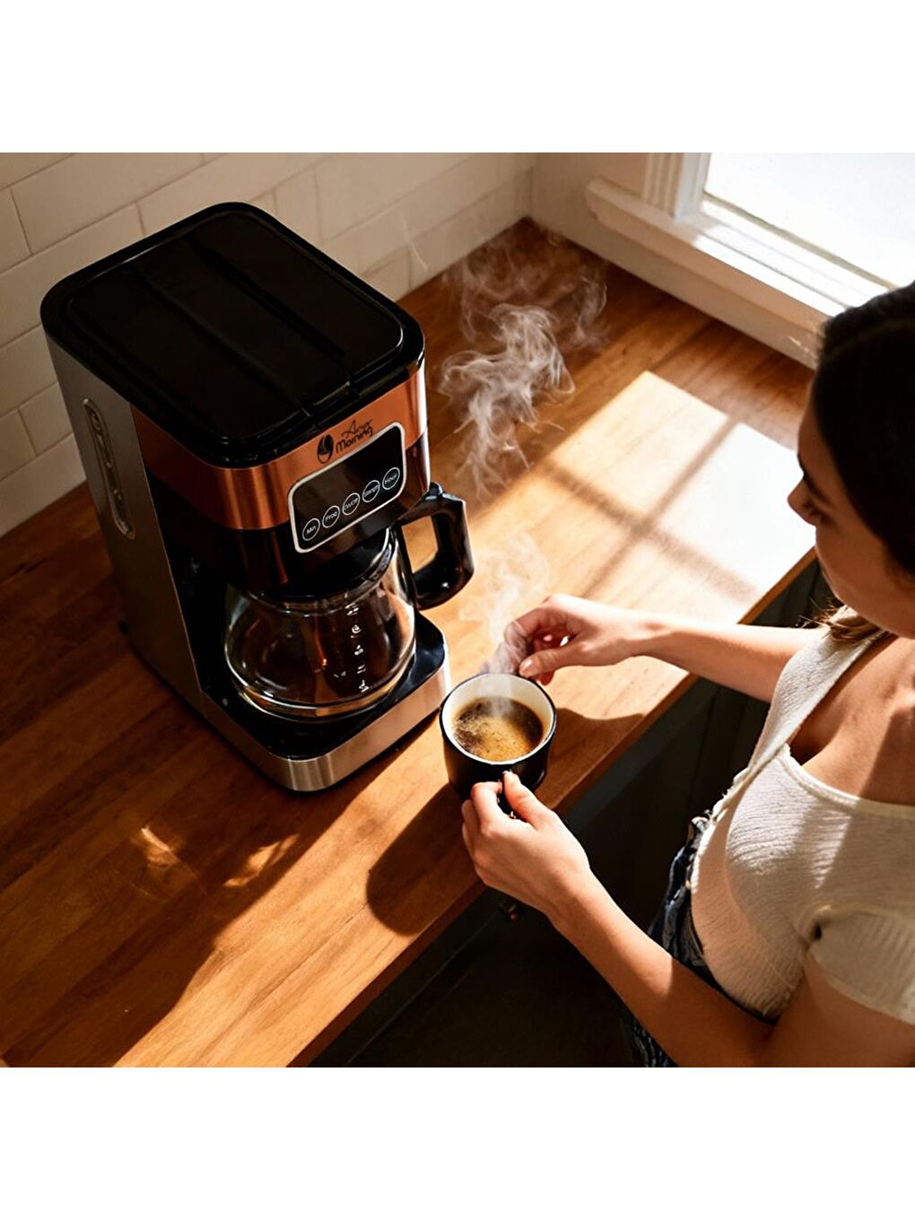 SH21615S Dokunmatik Ekranlı Zaman ve Aroma Ayarlı Filtre Kahve Makinesi Bakır Rengi-4