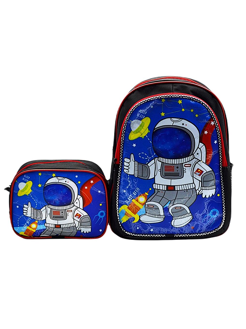 2 Bölmeli Astronot Okul Sırt Çantası Ve Beslenme Çantası Siyah KOD:1309