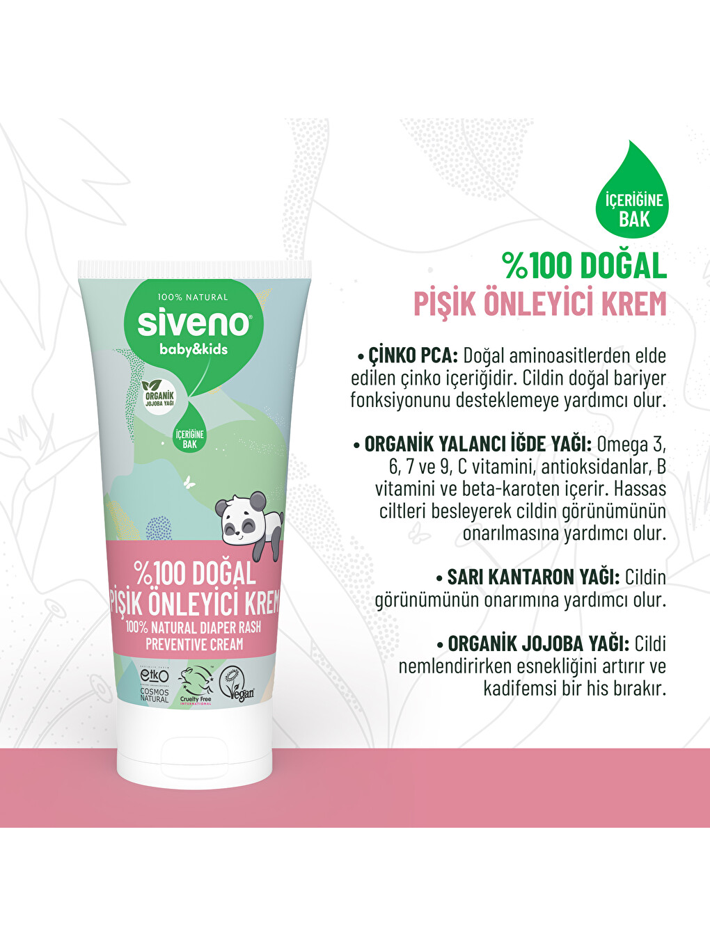 %100 Doğal Bebek Pişik Önleyici Krem Çinko PCA Hassas Hipoalerjenik Vegan Bakım Kremi 50 ml-1