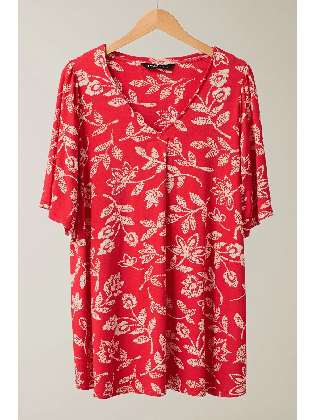 Kırmızı Büyük Beden V Yaka Kısa Kollu Önü Pileli Desenli Elastanlı Bluz 616172-6